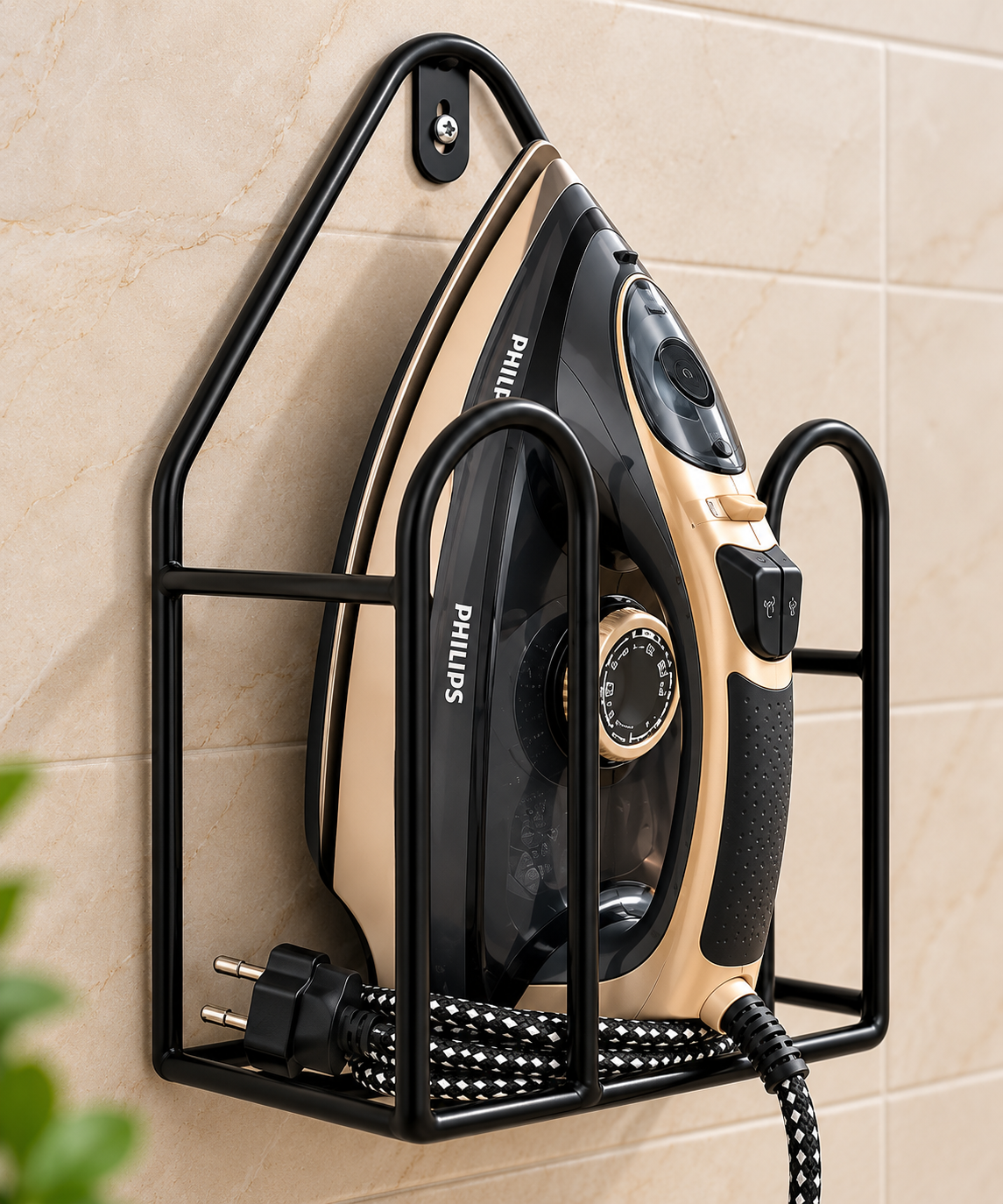 Black Metal Wall-Mounted Iron Holder