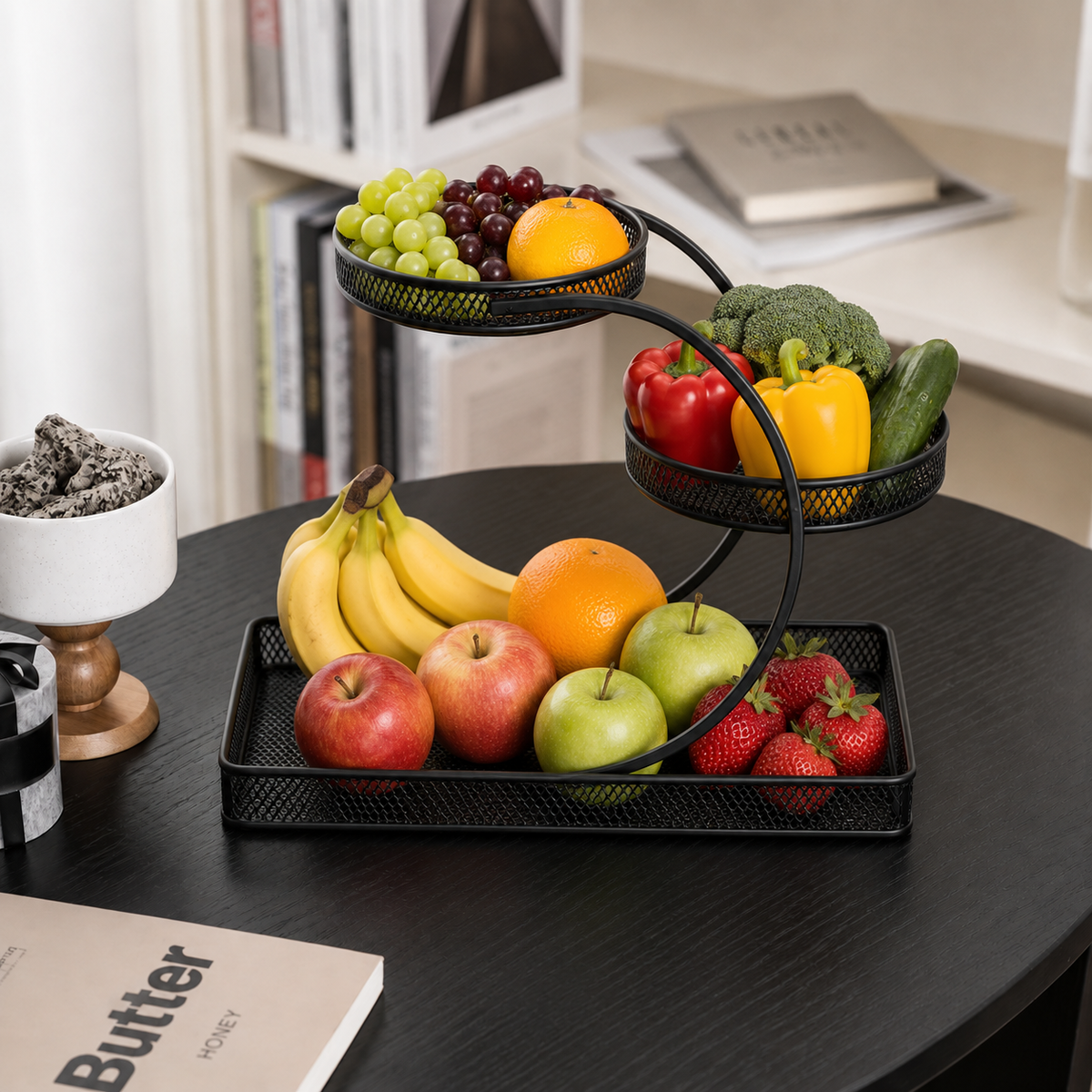 3-Tier Metal Organizer Stand with Tray – Black