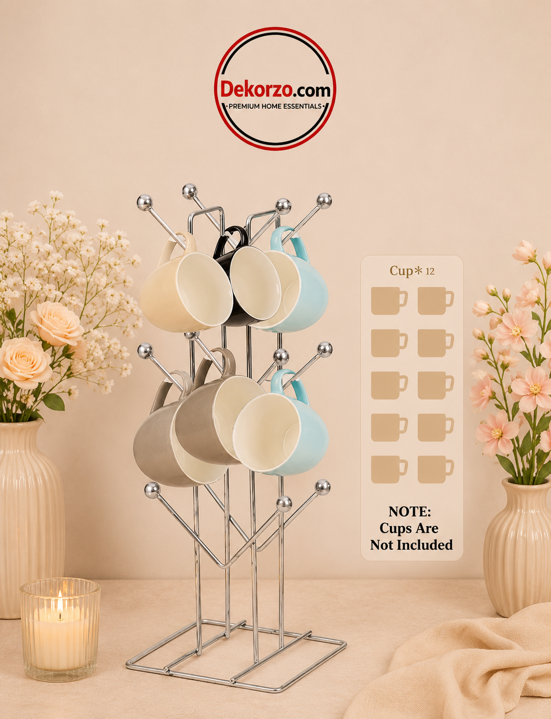 Stainless Steel Kitchens V Shape 12 Cup Stand