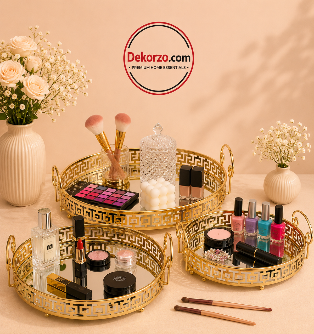 Glass Mirror Gold Luxury Storage Display Tray