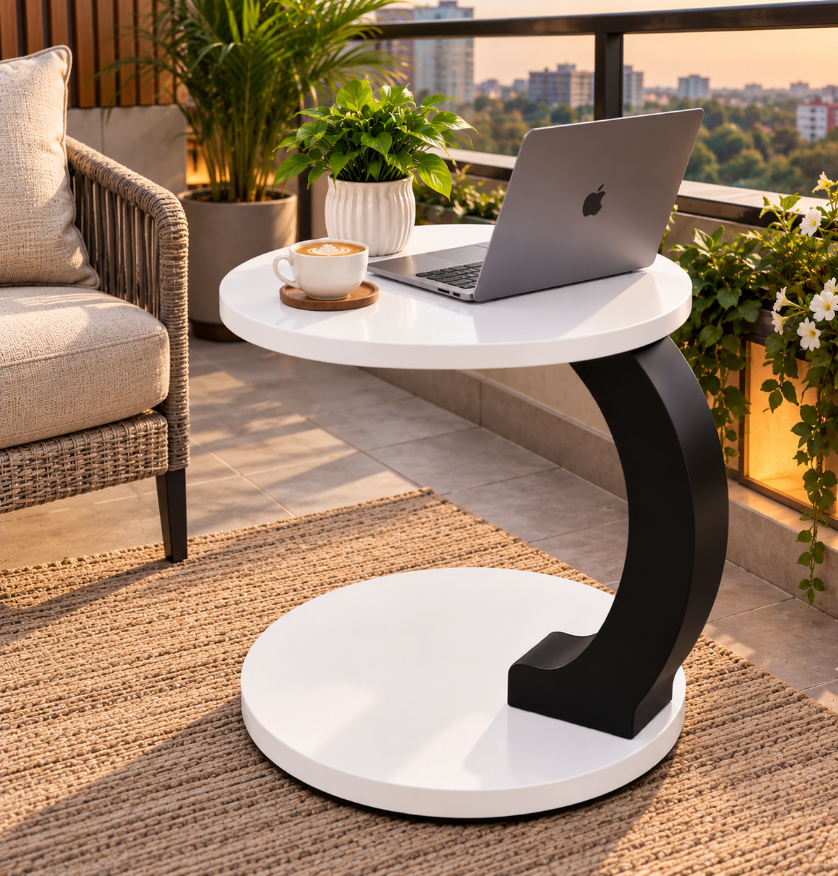 Modern C-Shaped Round Side [ C Table – White ]