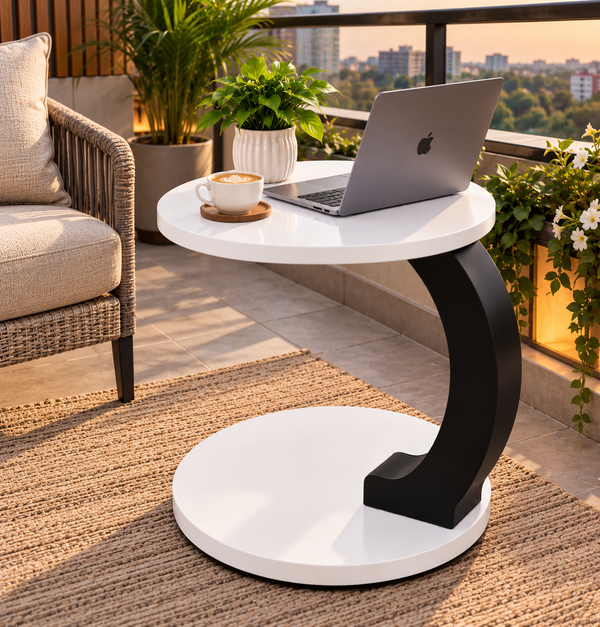 Modern C-Shaped Round Side [ C Table – White ]