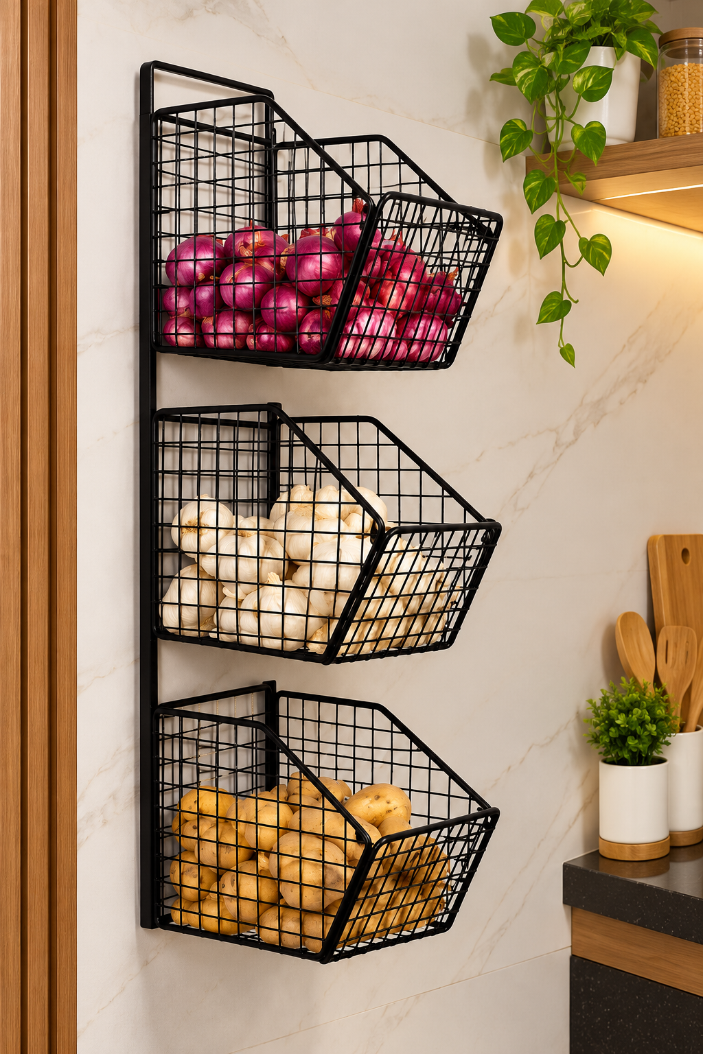 3-Tier Wall-Mounted Vegetable Storage Basket
