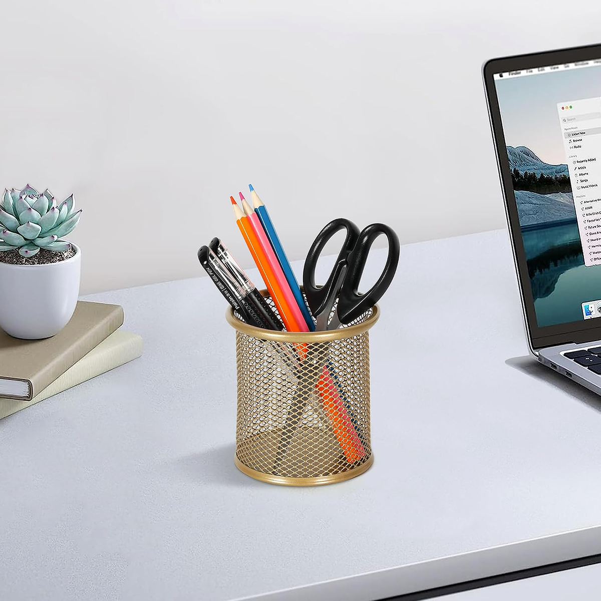 Premium Golden Metal Mesh Pen Holder & Desk Organizer