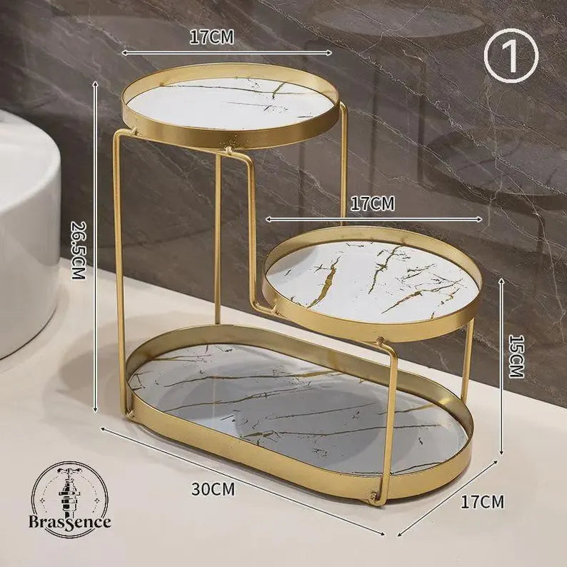 3-Tier Golden Vanity Organizer & Serving Tray